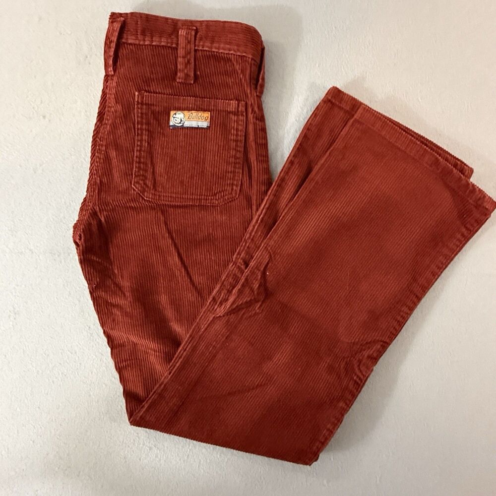 Vintage Y2K Bulldog Red Corduroy Pants Size 5 Minimalist Hook & Eye Closure